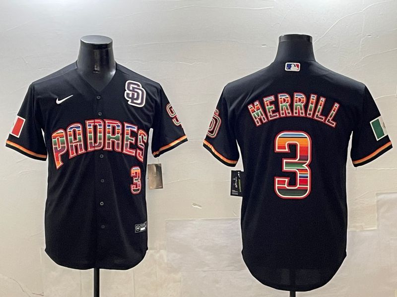 Men San Diego Padres #3 Merrill Black Fashion Game 2025 Nike MLB Jersey style 3